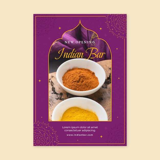 Hand drawn indian restaurant poster template