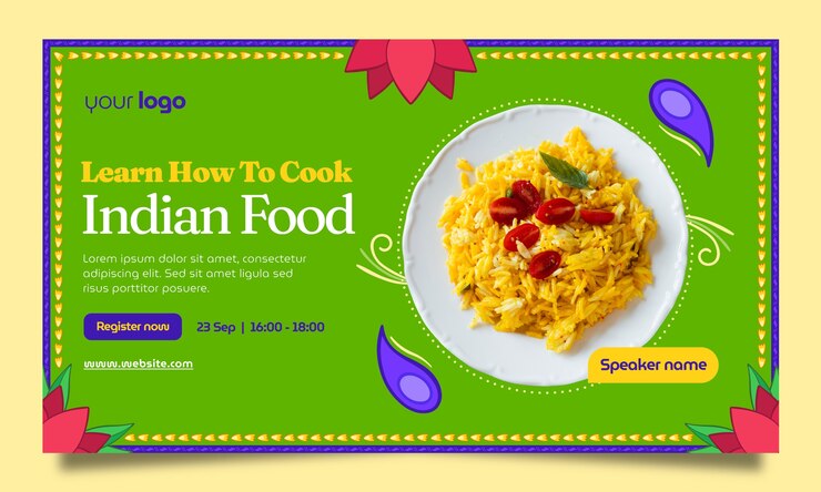मुफ़्त वेक्टर hand drawn indian restaurant webinar template