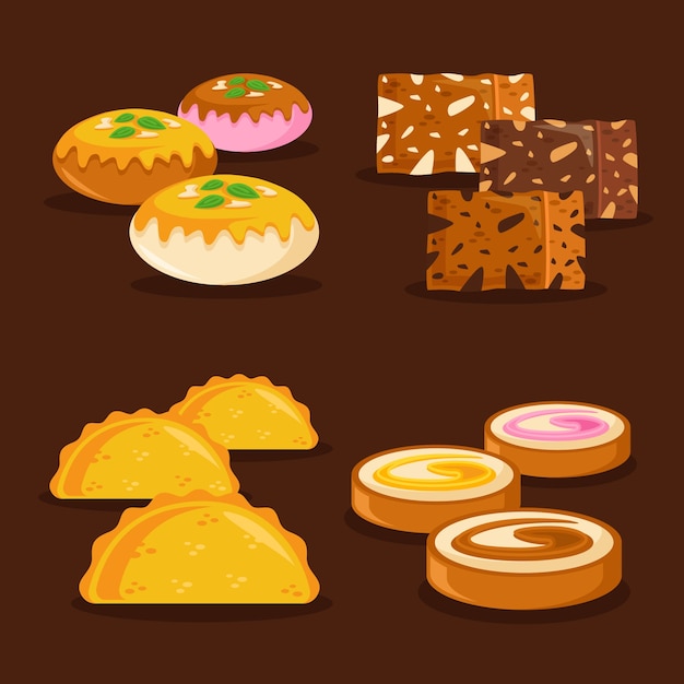 Free vector hand drawn indian sweet collection