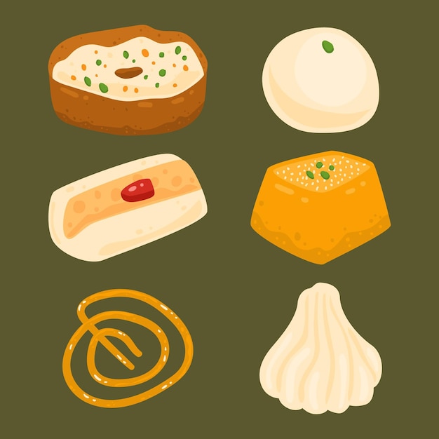 Free vector hand drawn indian sweet collection