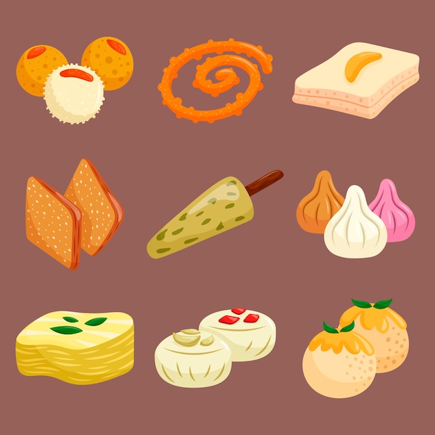 Free vector hand drawn indian sweet collection