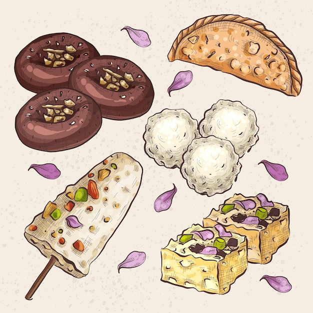 Hand drawn indian sweet collection