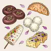 Free vector hand drawn indian sweet collection