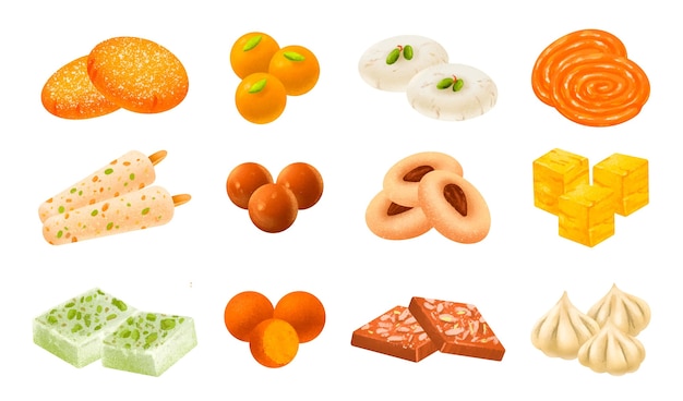 Free vector hand drawn indian sweet collection