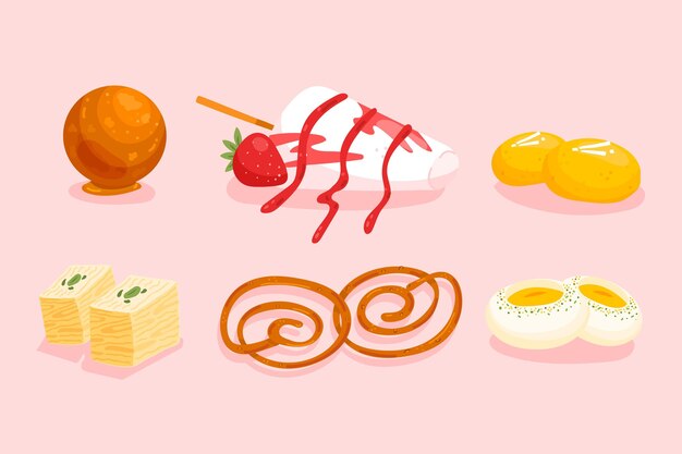 Free vector hand drawn indian sweet collection