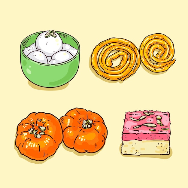 Free vector hand drawn indian sweets