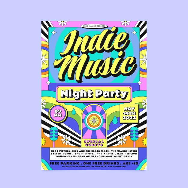 Free vector hand drawn indie music flyer design