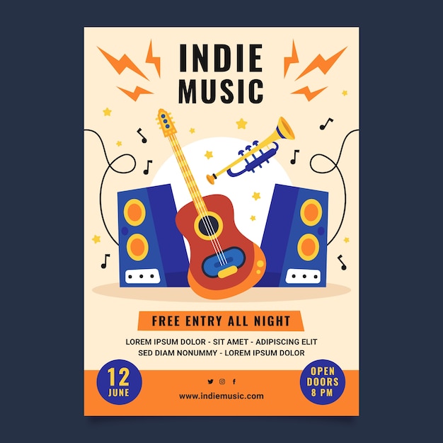 Vettore gratuito poster di musica indie disegnato a mano