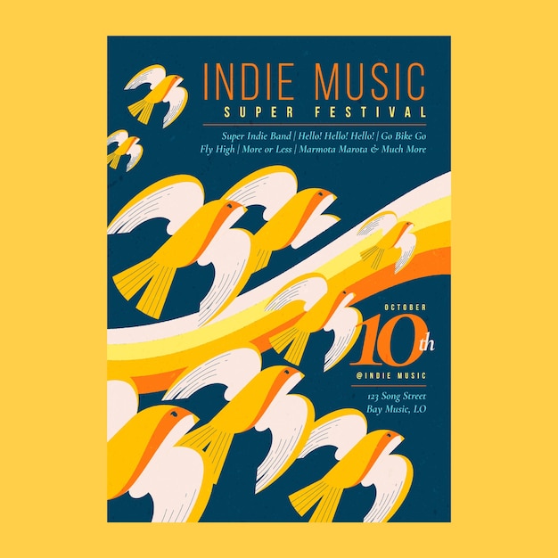 Vettore gratuito modello di poster di musica indie disegnato a mano