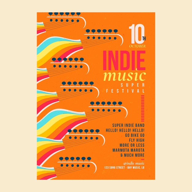 Modello di poster di musica indie disegnato a mano