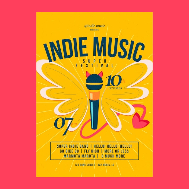 Modello di poster di musica indie disegnato a mano