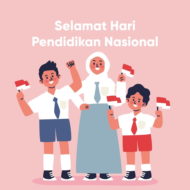Hand drawn indonesian national education day illustration