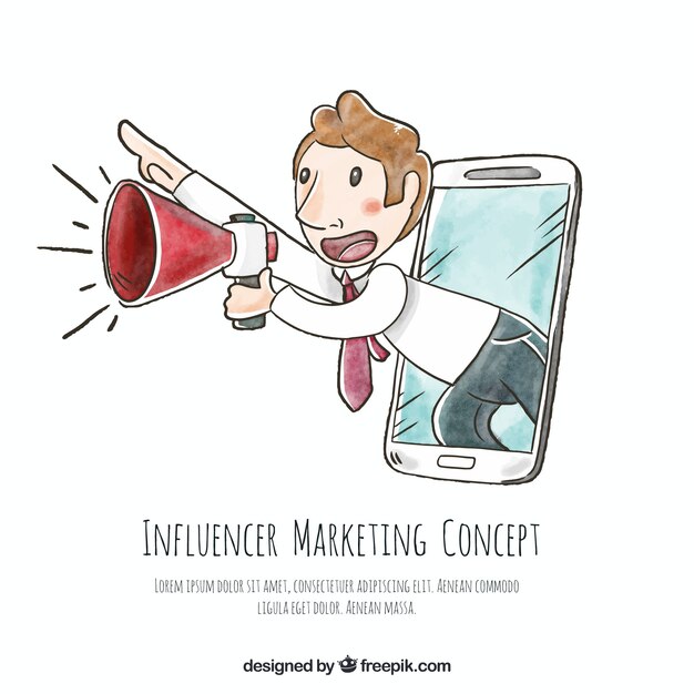 Hand drawn influencer marketing vector with man