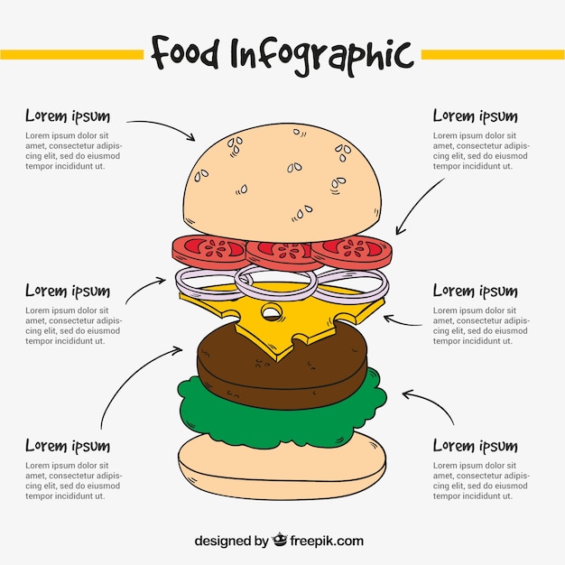 Бесплатное векторное изображение Ручной тяге инфографики о гамбургер