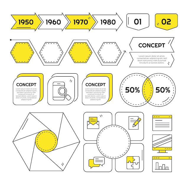 손으로 그린 infographic 요소 컬렉션