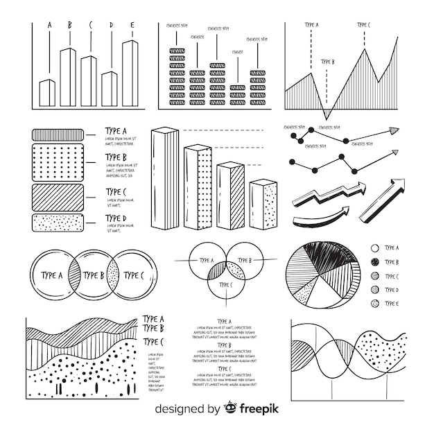 Insieme di elementi infographic disegnato a mano