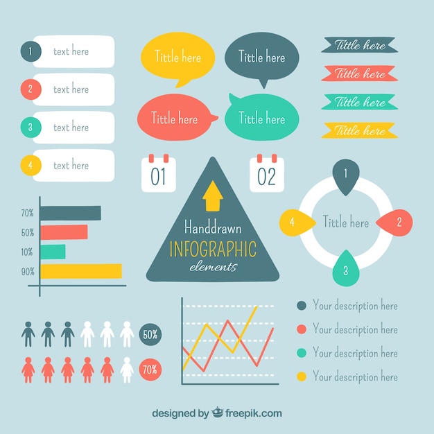 Vettore gratuito disegnati a mano elementi infographic impostati