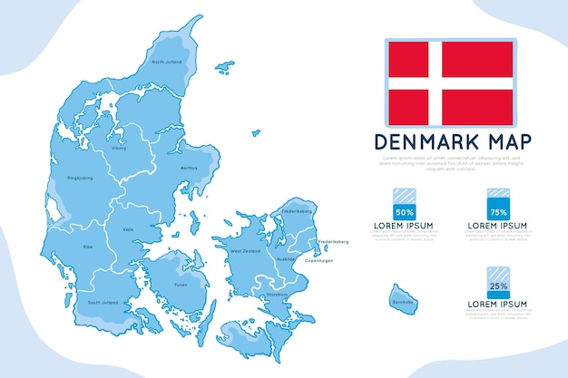 무료 벡터 덴마크의 손으로 그린 된 infographic지도