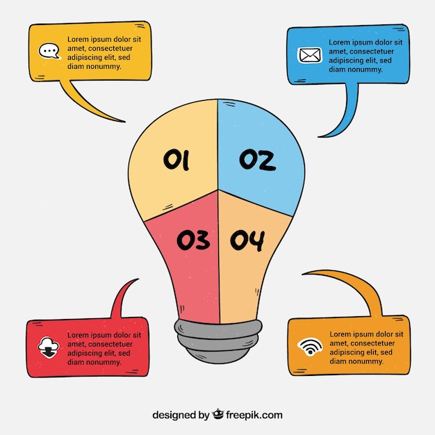 Vettore gratuito infografica disegnata a mano con una lampadina