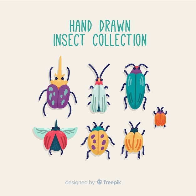 Бесплатное векторное изображение Коллекция рисованной насекомых