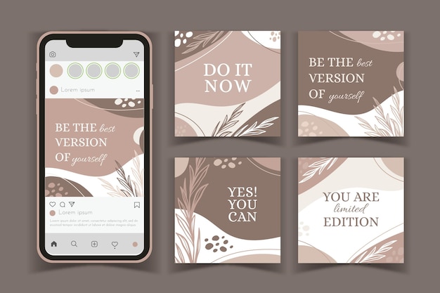 Vettore gratuito raccolta di post di instagram di citazioni ispiratrici disegnate a mano