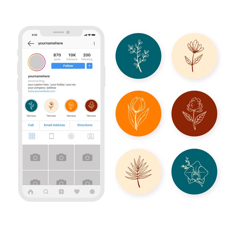Бесплатный Вектор набор рисованной instagram цветочные рассказы основные моменты