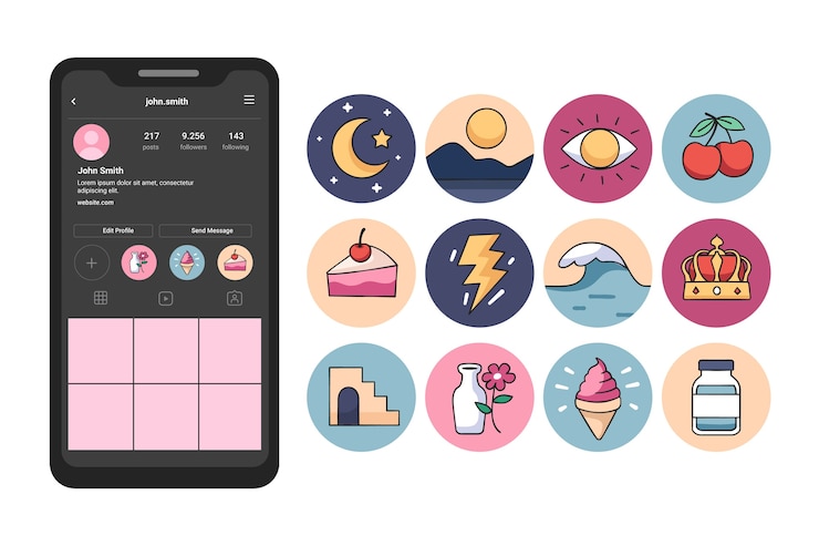 Free Vector hand drawn instagram highlight illustration