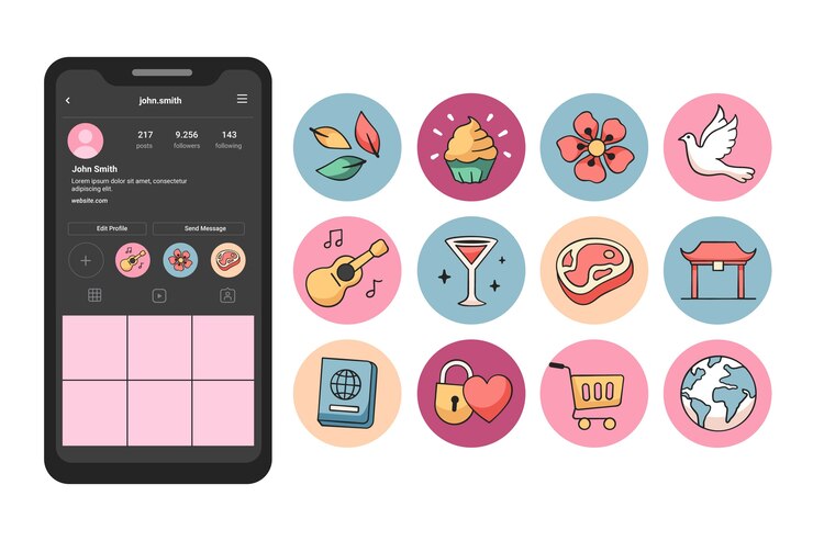 無料Vector 手描きのインスタグラムのハイライトイラスト