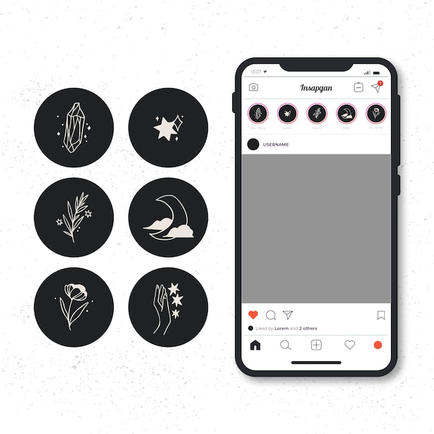 Vettore gratuito collezione di punti salienti di instagram disegnati a mano