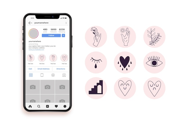 Free vector hand drawn instagram highlights collection