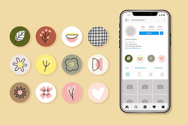 Vettore gratuito collezione di highlight di instagram disegnati a mano