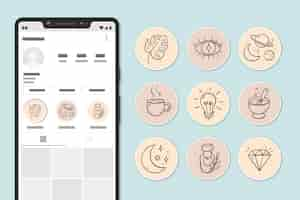 무료 벡터 손으로 그린 인스 타 그램 하이라이트 컬렉션