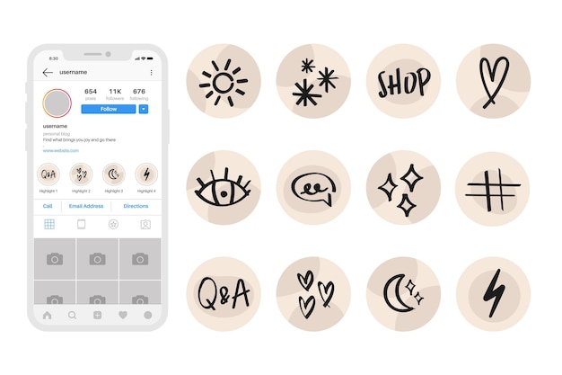 Free vector hand drawn instagram highlights collection