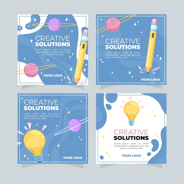 hand drawn instagram post collection with photo