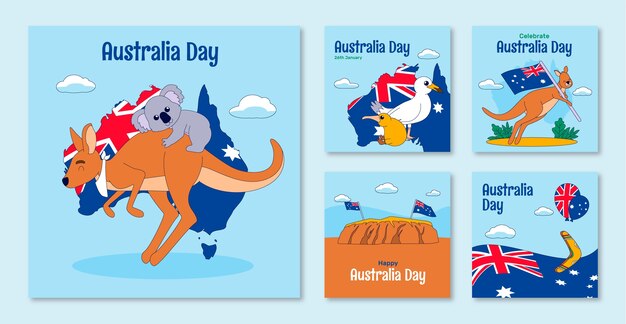 オーストラリアの国記念日に手描きのインスタグラム投稿コレクション