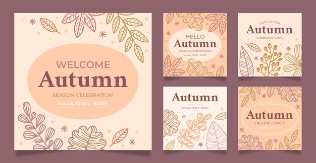 Hand drawn instagram posts collection for autumn celebration