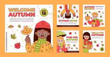 Free vector hand drawn instagram posts collection for autumn celebration