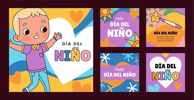 Hand drawn instagram posts collection for children's day celebration