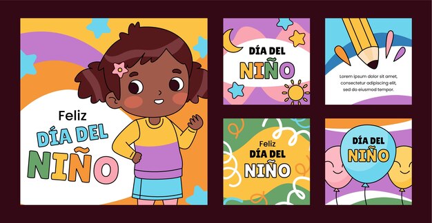 Hand drawn instagram posts collection for children's day celebration