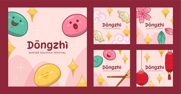 Vettore gratuito collezione di post su instagram disegnati a mano per il festival cinese del dongzhi