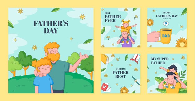 Free vector hand drawn instagram posts collection for fathers day celebration