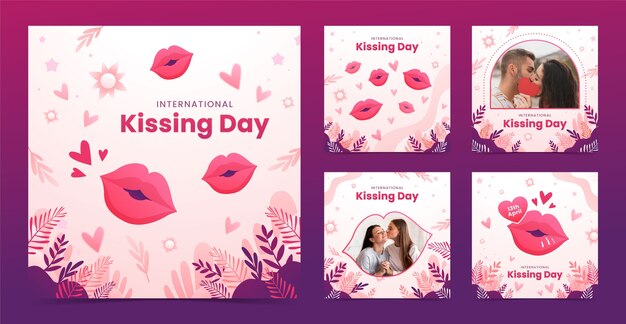 국제 키스 데이 축하를 위해 손으로 그린 인스타그램 포스트 컬렉션