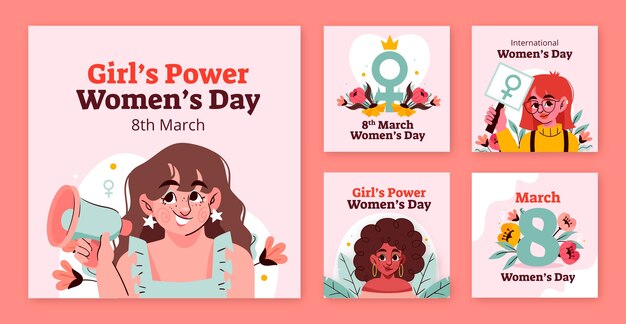 국제 여성의 날을 기념하기 위해 손으로 그린 인스타그램 포스트 컬렉션.