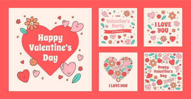 Hand drawn instagram posts collection for valentine's day celebration