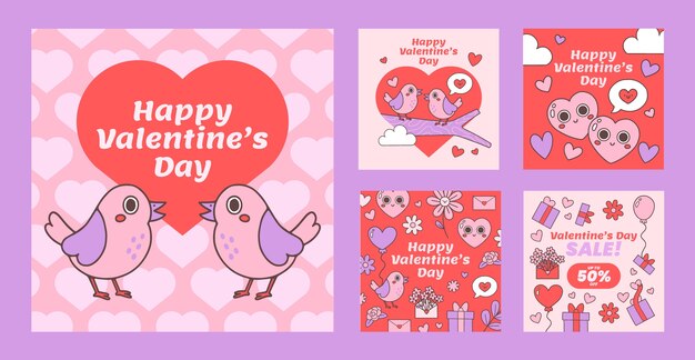 Hand drawn instagram posts collection for valentines day