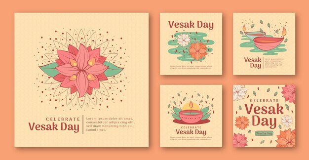 Hand drawn instagram posts collection for vesak festival celebration