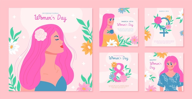 여성의 날 축하를 위해 손으로 그린 인스타그램 게시물 모음