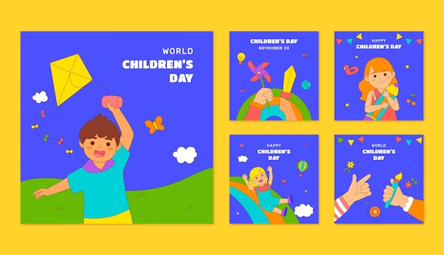 Raccolta di post instagram disegnati a mano per la celebrazione della giornata mondiale dei bambini