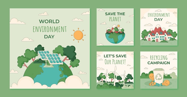 Free vector hand drawn instagram posts collection for world environment day celebration