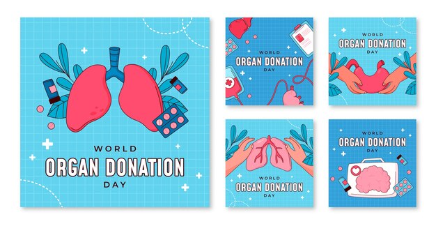 Hand drawn instagram posts collection for world organ donation day
